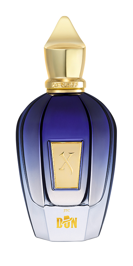 xerjoff-nobilis-group-packshots-880x440-DON - BERGERAT | WE MAKE BEAUTY PERFORM Xerjoff Don perfume bottle with blue gradient glass and a gold cap and label accents